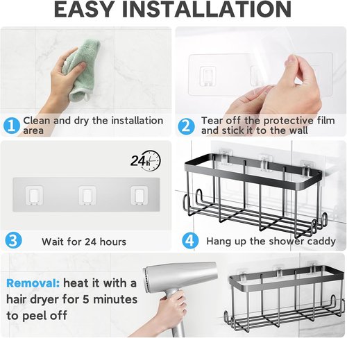 Lsnisni Shower Caddy Adhesive Strips - 20 Pack Waterproof Hooks for Bathroom & Kitchen Storage | No Drilling, Clear