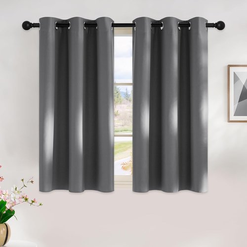 NICETOWN Grey Kitchen Blackout Short Curtain Panels - Thermal Insulated Grommet Top Drapes | 45 Inch Long (2 Panels, W42 x L45)
