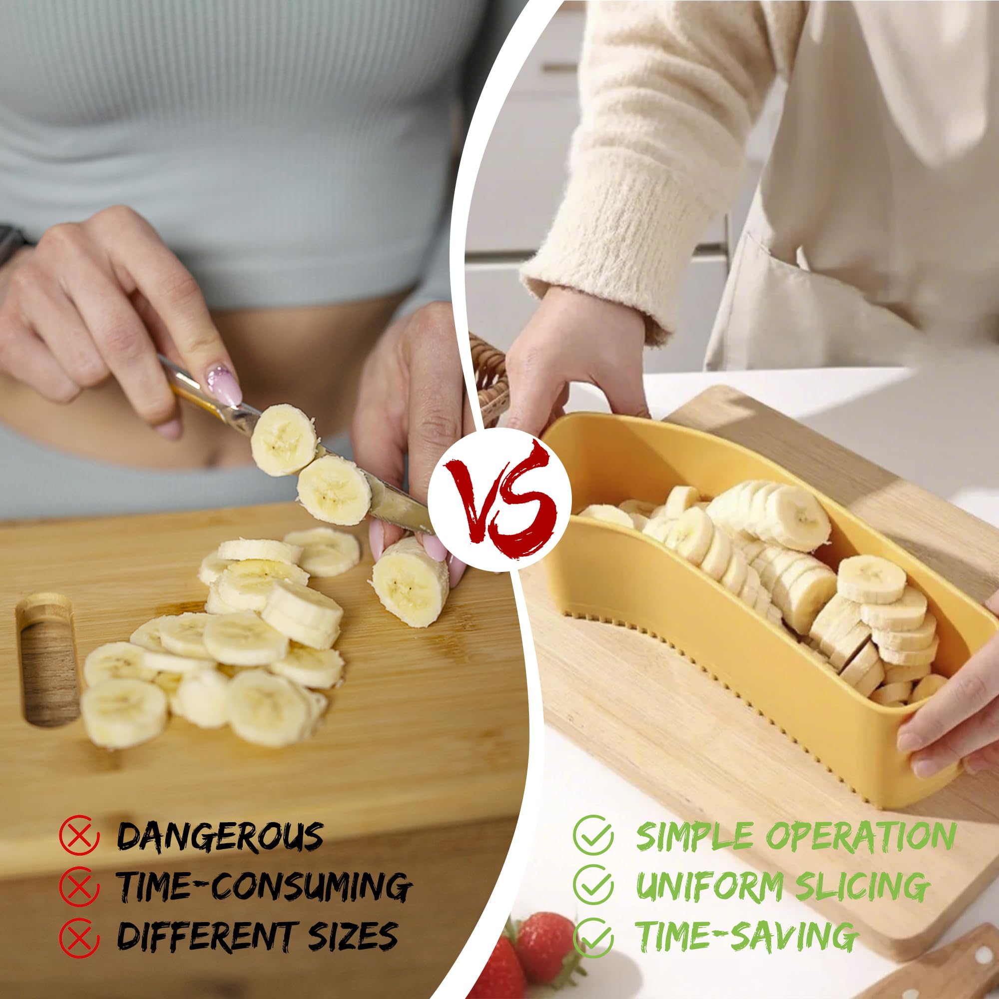 Extra Large Fruit Slicer Banana Cutter, Strawberry Slicer, Cucumber, Speed for Egg Cheese Butter Cutter Hot Dog Grape, Strawberry Cutter kitchen(Yellow)