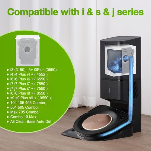 Rowhalf 12 Pack Vacuum Bags, Effective Dust Filtration,Compatible with iRobot Roomba i& s & j Series, for i3+, i4+, i5+, i6+,J6+, i7, i7+(7550) j7, j7+, i8+, J8+, J9+, s9+ Automatic Dirt Disposal Bags