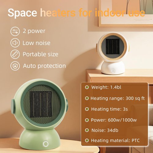 Space Heater, Portable Small Room Space Electric Heaters for Indoor Use, Two-Speed, 1200w Mini Personal Heaters for Home Office Bedroom under Desk Table Quiet Handy 300 sq ft Air Heater(Green)