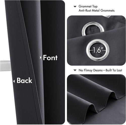 MIULEE Dark Grey Blackout Curtains - Thermal Insulated Room Darkening Drapes | 90-Inch Long, 2 Panels