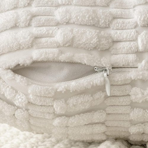 MIULEE Corduroy Decorative Throw Pillow Covers - Soft Boho Striped Design | 18x18 Inch Pure White for Modern Home Decor