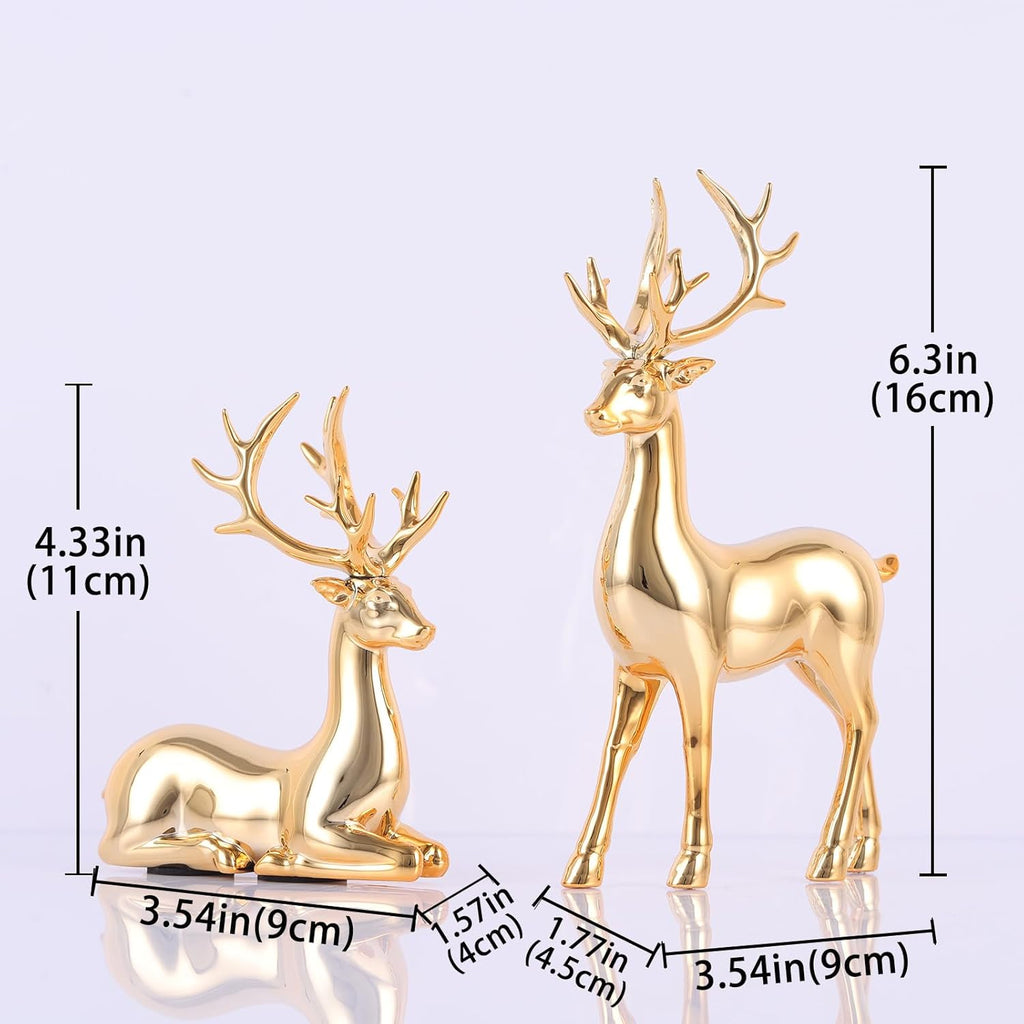 Suruim Gold Reindeer Christmas Decor Set - Elegant Deer Figurines for Table & Home Decor | 2 Pcs