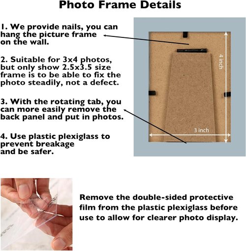 JCJMY 3x4 Picture Frame - Rustic White Wall Mount or Tabletop Display | Shatter-Resistant Plexiglass