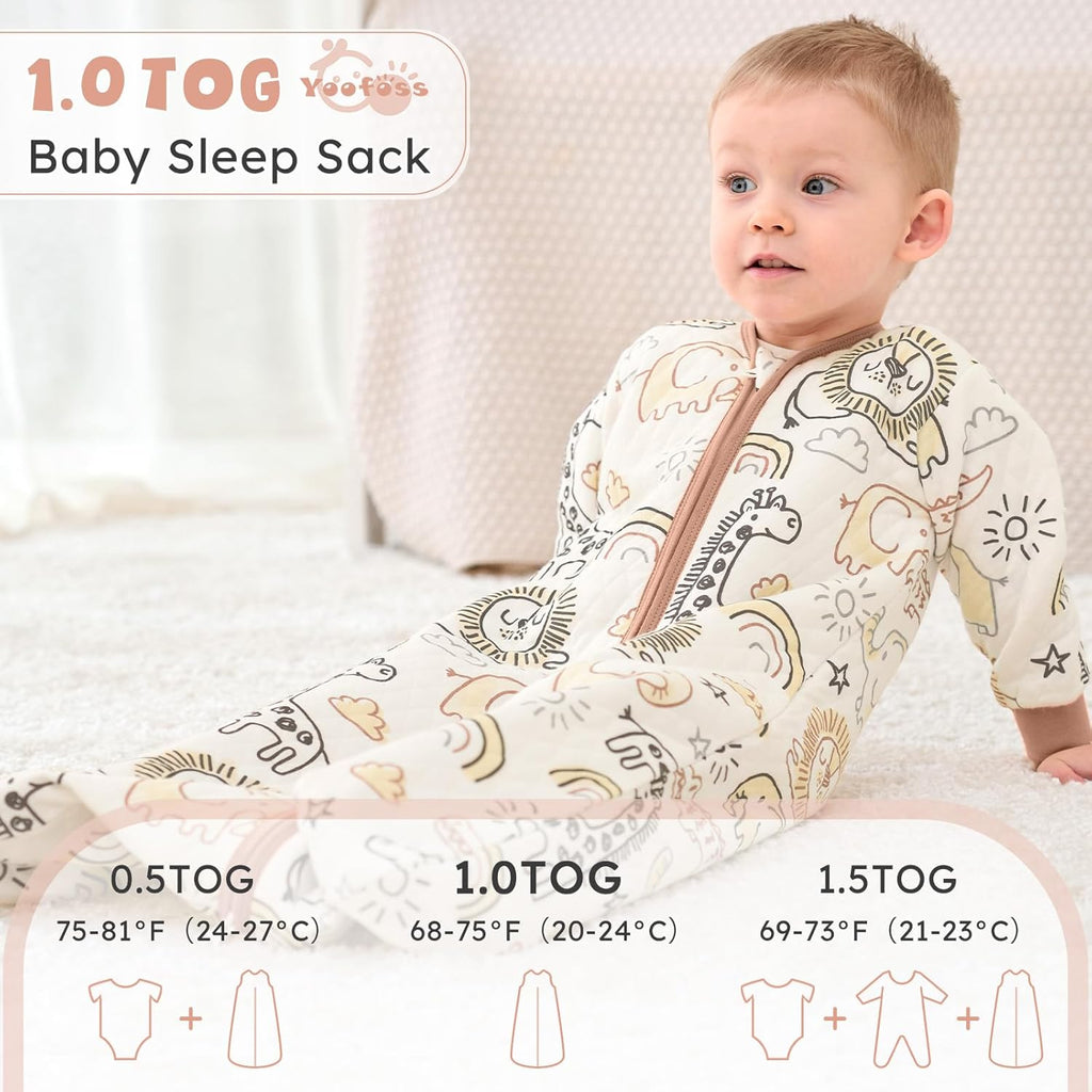 Yoofoss Baby Sleep Sack - Organic Cotton 1.0 Tog Long Sleeve Wearable Blanket for Infants 6-12 Months