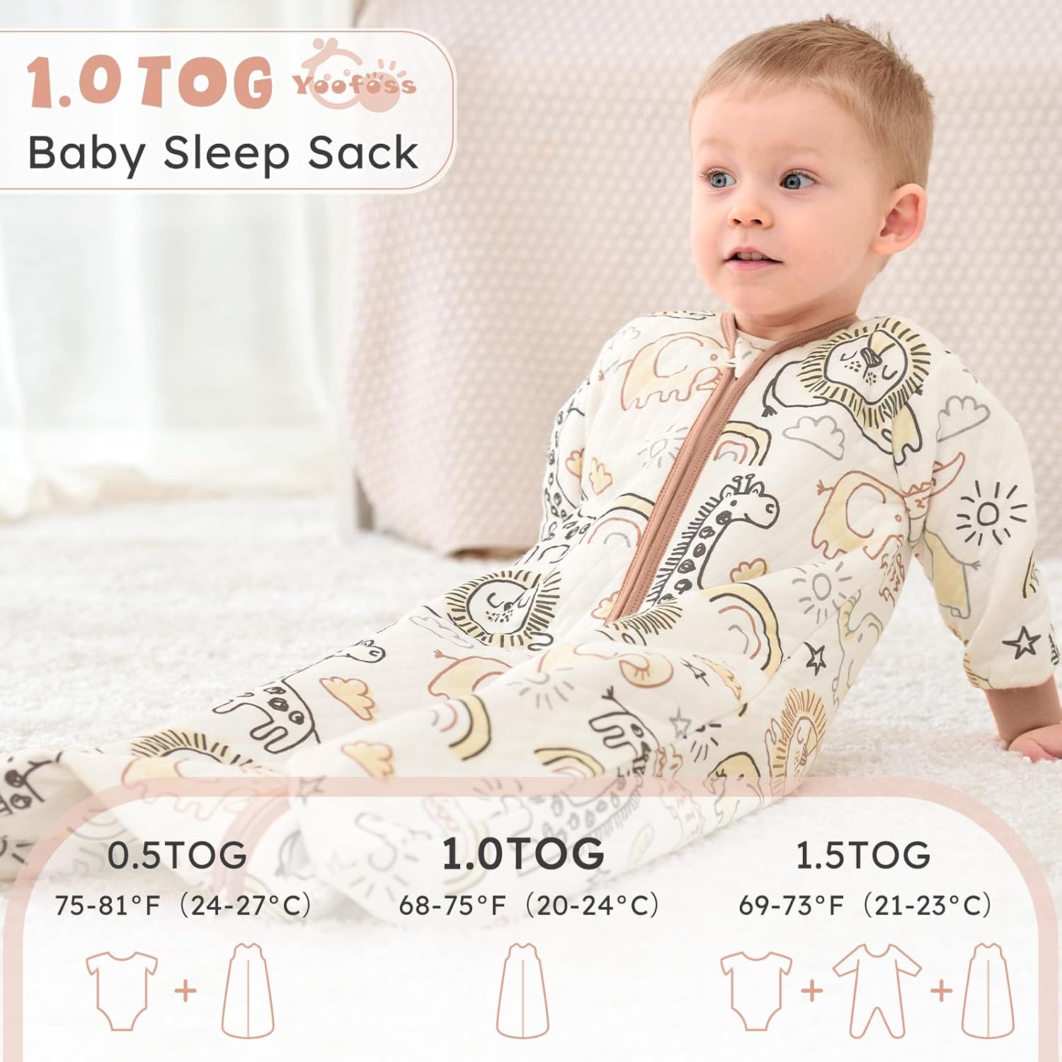 Yoofoss Baby Sleep Sack - Organic Cotton 1.0 Tog Long Sleeve Wearable Blanket for Infants 6-12 Months