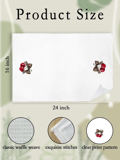 Leopard Bathroom Hand Towels Set of 2 - Cheetah Bow with Cherry Guest Hand Towels, Leopard Print Dish Tea Towels for Kitchen Decor, Cherry Themed Gifts for His Hers, Housewarming Gift Idea