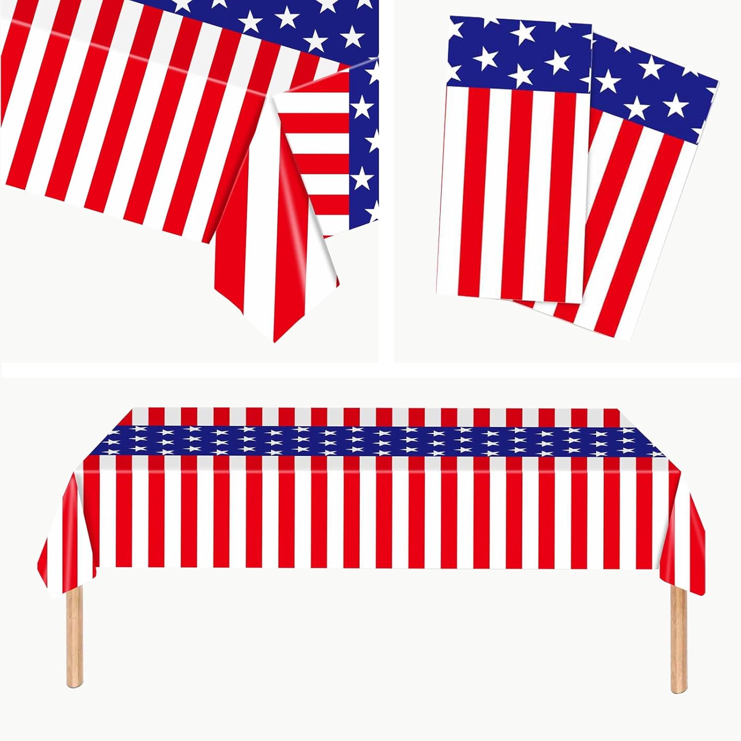 Patriotic Tablecloth by [Brand Name] - 2 Pack Red, White & Blue Disposable Plastic | 54” x 108” for 4th of July Celebrations
