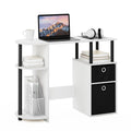 Furinno Jaya Desk, 38.4" Wide Gaming Desk with Bin Drawers, Computer Desk with Side Shelf, Office Desk for Study, Home Office, Bedroom, Dorm, Study Room, White