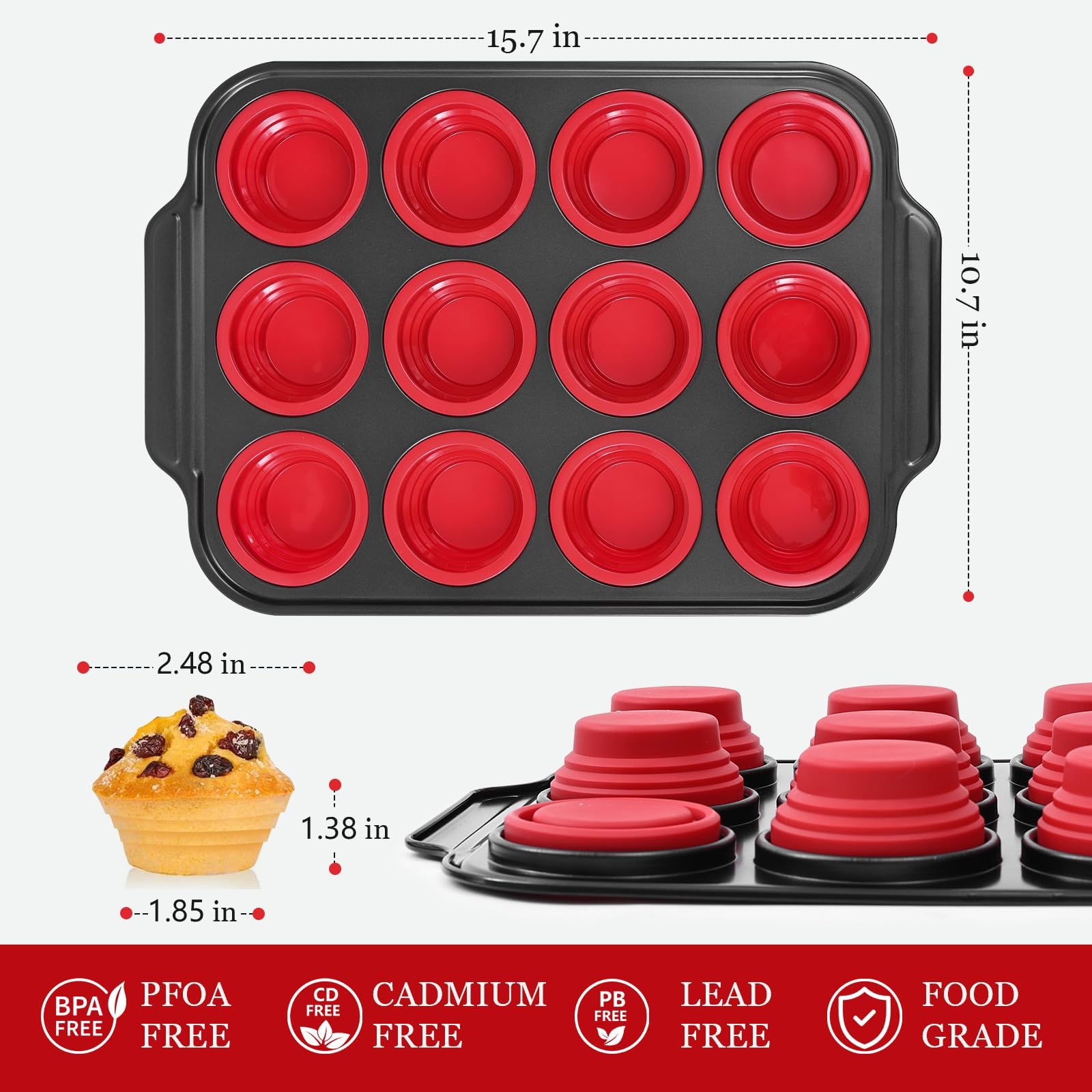 YiYeraio 6 Cups Silicone Muffin Pans for Baking with Metal Frame, Egg Bite Molds, Cupcake Pans Regular Size, Muffin Tins Easy to Pop Nonstick Non Toxic Bakeware for Oven Dishwasher Safe
