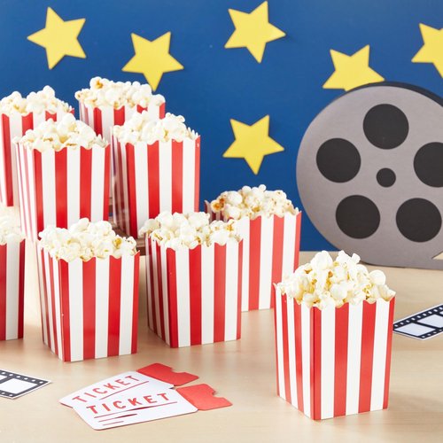 Juvale 200 Pack Red and White Mini Popcorn Boxes for Party, Bulk Disposable Popcorn Containers with Carnival Stripe Patterns for Movie Night Decorations (3 x 4 In)