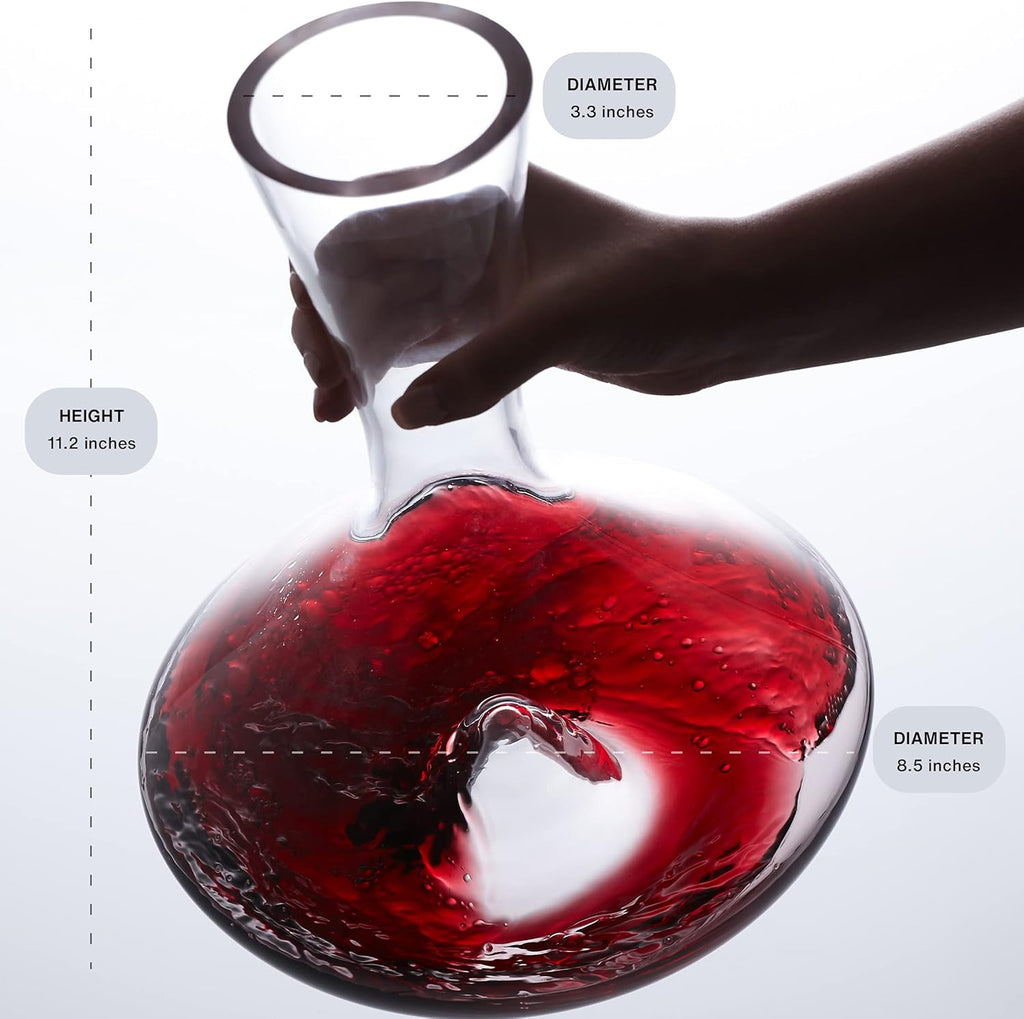 Vintorio Citadel Wine Decanter with Stopper - Hand Blown, Lead-Free Crystal Glass - Extra Durable Sommelier's Red Wine Carafe with Aerating Punt and Silicone Lid (78 oz Capacity)