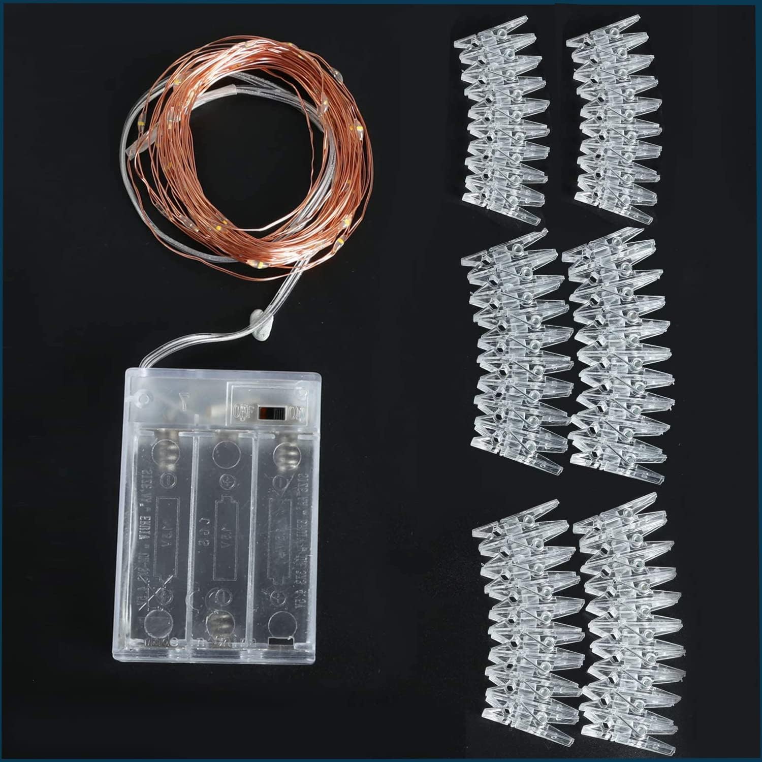 Photo Clip String Lights 33FT 100 LED Fairy Lights 60 Picture Clips Battery Powered String Light with Clear Clips for Dorm, Bedroom, Christmas, Party, Wedding Decor,3AA Battery(Not Include) Operated