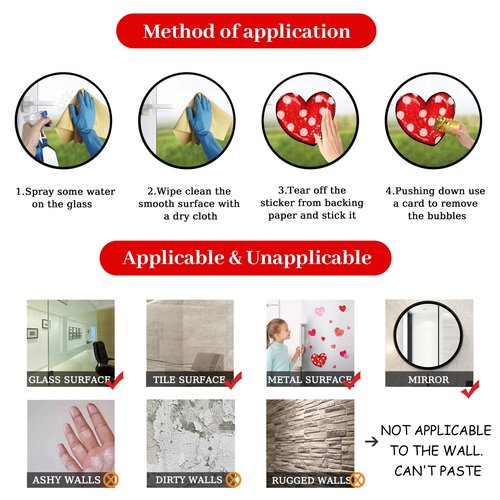 Valentine's Day Window Clings Decorations Heart Window Clings for Glass Windows for Valentines Day Decorations in 6 Sheets