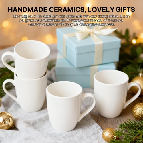 xihihiaa 6 Pack Ceramic Coffee Mugs Set, 12 OZ Porcelain Coffee Cups with Handle, Hot Tea, Americano, Mocha, Milk, Latte, Snow, Dishwasher and Microwave Safe, Set of 6 White