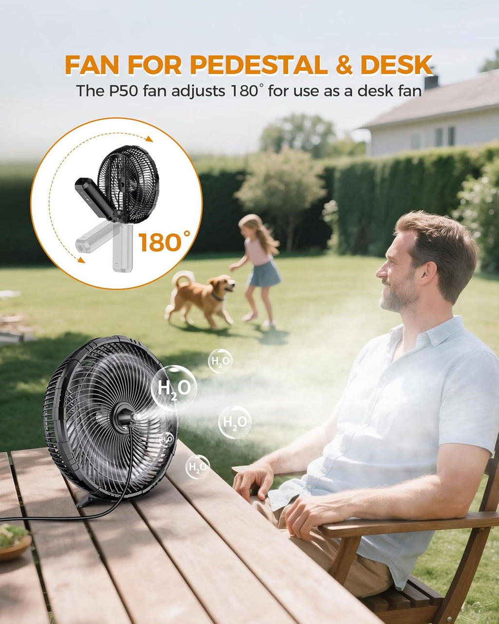 Skiennix Outdoor Misting Fan - 12-Inch Portable Water Cooling Fan with Remote & Timer | Ideal for Patios & Bedrooms