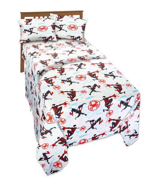 Miles Morales Bedding Set - Spiderverse Bedroom Decor Bundle Includes Miles Morales Pillowcases, Flat & Fitted Sheet | Spiderman Twin Bedding Set
