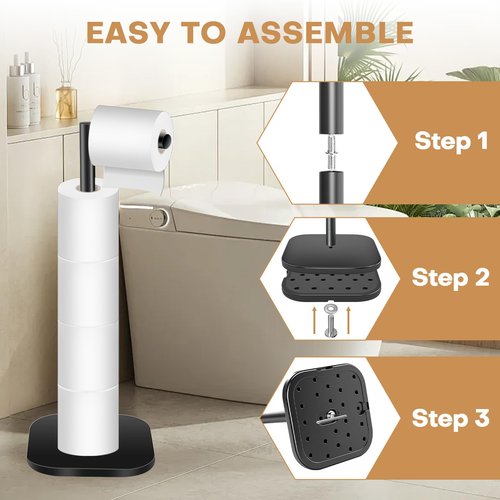 OGGZAQA Toilet Paper Holder Stand Freestanding, Matte Black Toilet Paper Stand for Bathroom, Stainless Steel Toilet Paper Roll Holder with Storage,Tissue Holder,Non-Slip,Rust Proof