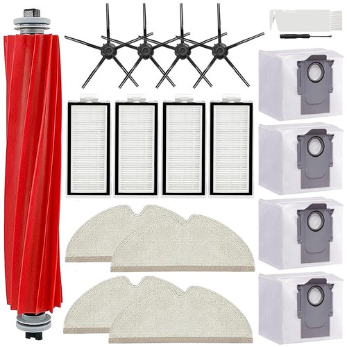 17 Pack Roborock Q7 Replacement Parts Compatible for Roborock Q7 Q7+ Q7 Max Q7 Max+ Vacuum Cleaner,1 Main Brush, 4 Filter, 4 Side Brush, 4 Mop Cloth, 4 Dust Bag