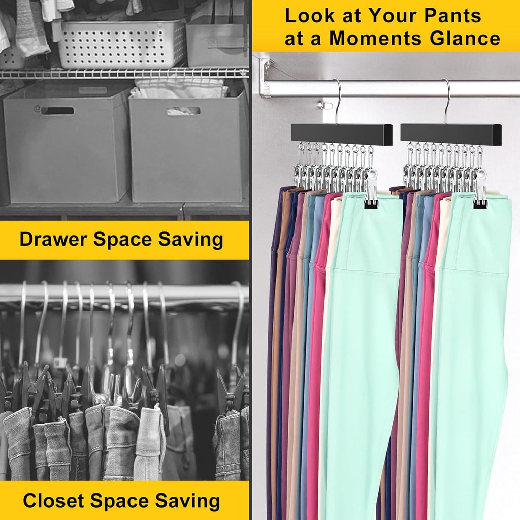 Skiennix Legging Organizer - 360° Rotating Pants Hangers with Clips | Holds 20 Leggings & Jeans (2 Pcs)