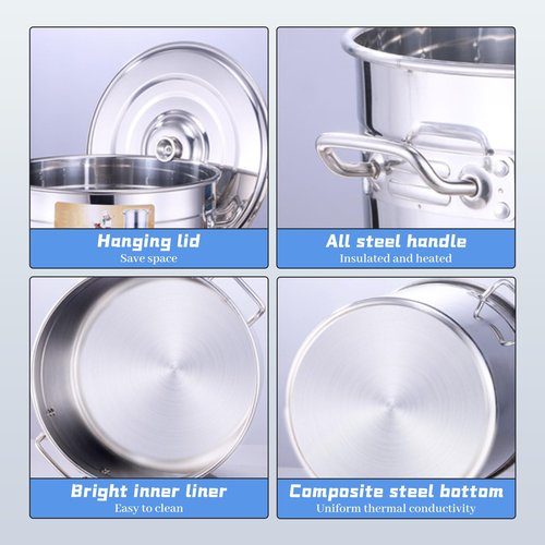 40-Quart Stainless Steel Seafood Boil Pot with Lid,Crab, Lobster, Shrimp Boil Stock Pot with Strainer, Turkey Fryer Pot, Stock Pot Boiler Deep,Fried Cooker for Commercial Outdoors