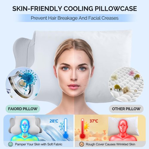 Cervical Pillow for Neck Pain Relief，Ergonomic Cooling Dual-Sided Orthopedic Neck Pillow with Ice Silk Pillowcase, Breathable Memory Foam Contour Pillow for Side, Back, Stomach Sleepers