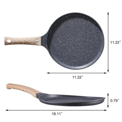 KUAWAK 11.2” Crepe Pan Nonstick，Granite Coating Dosa Pan Pancake Flat Skillet Tawa Griddle,Scone Pan,With Stay-Cool Handle, Induction Compatible, PFOA Free