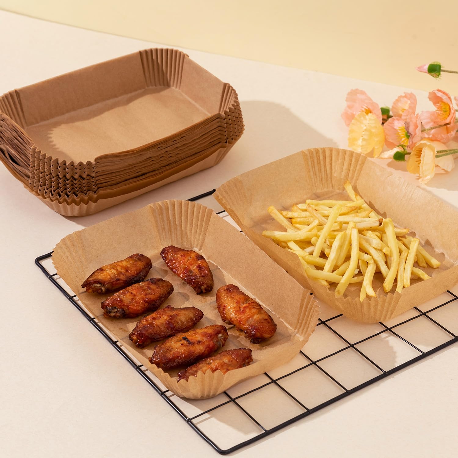 Air Fryer Liners For Ninja Foodi XL Smart FG551 6-in-1 Indoor Grill,100PCS Rectangular Air Fryer Disposable Paper Liner, Suitable for Ninja Foodi XL Smart