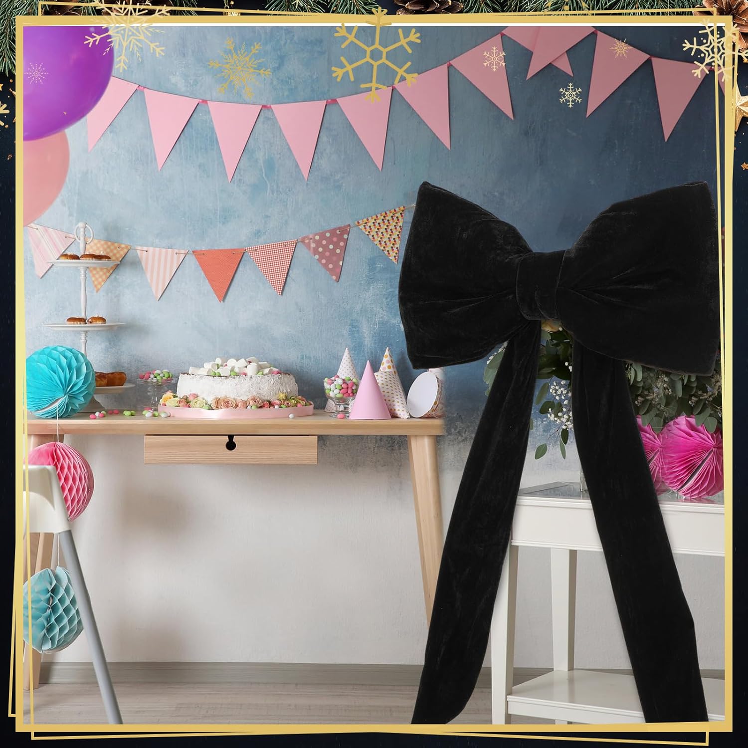 Suncalla Large Black Velvet Bow - 42 x 27 Inch Wedding & Party Decoration | Elegant Backdrop Decor