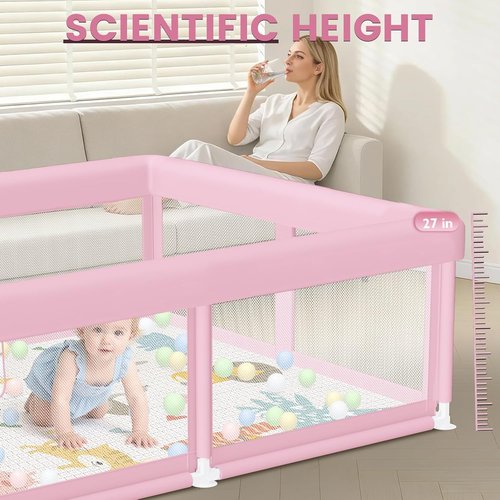 Hiaksedt Large Baby Playpen - Safe & Soft 50"x50" Play Pen for Babies & Toddlers in Pink