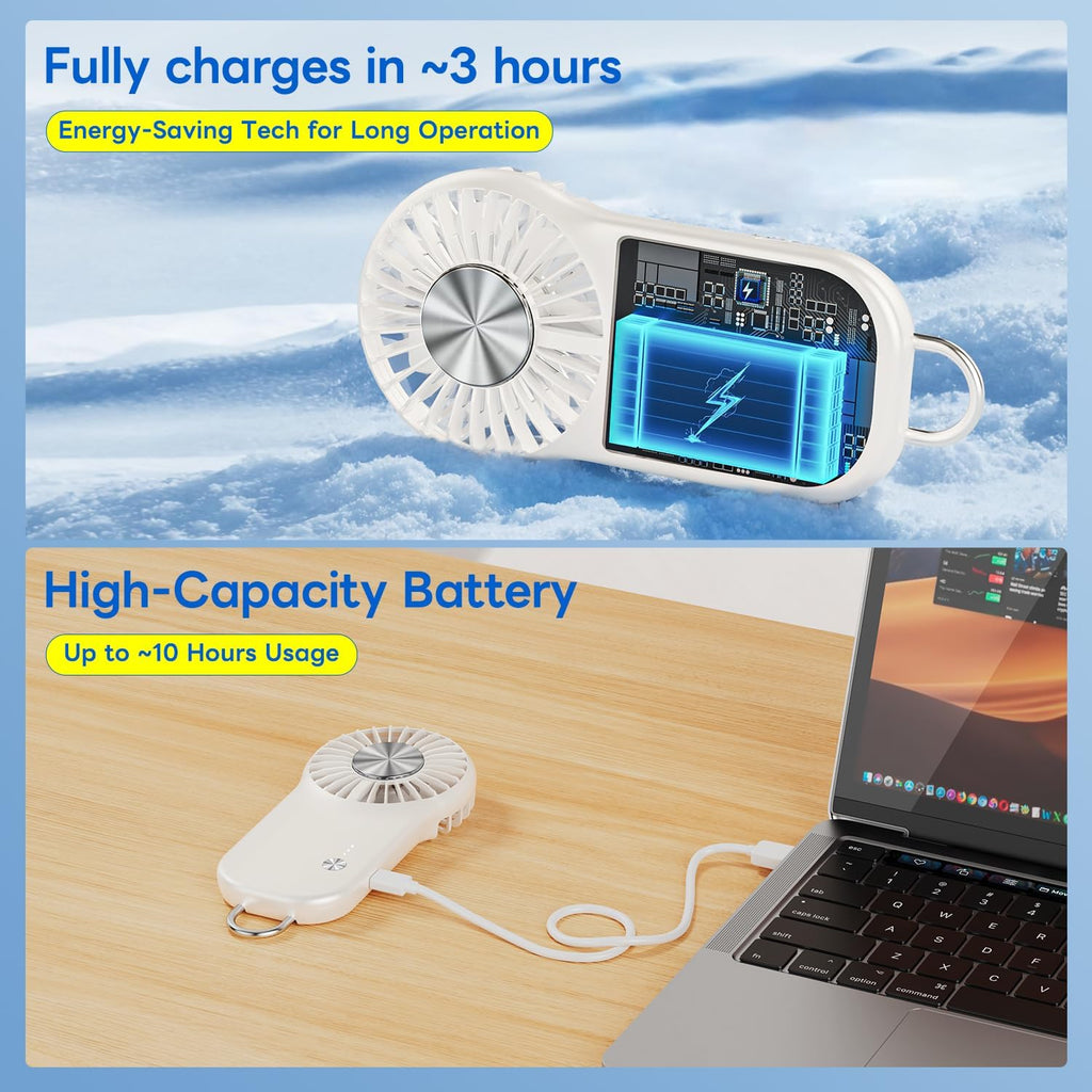 Skiennix Handheld Mini Fan - Portable USB Rechargeable Cooling Fan with 5 Speeds | Cute Design for Travel & Makeup - White