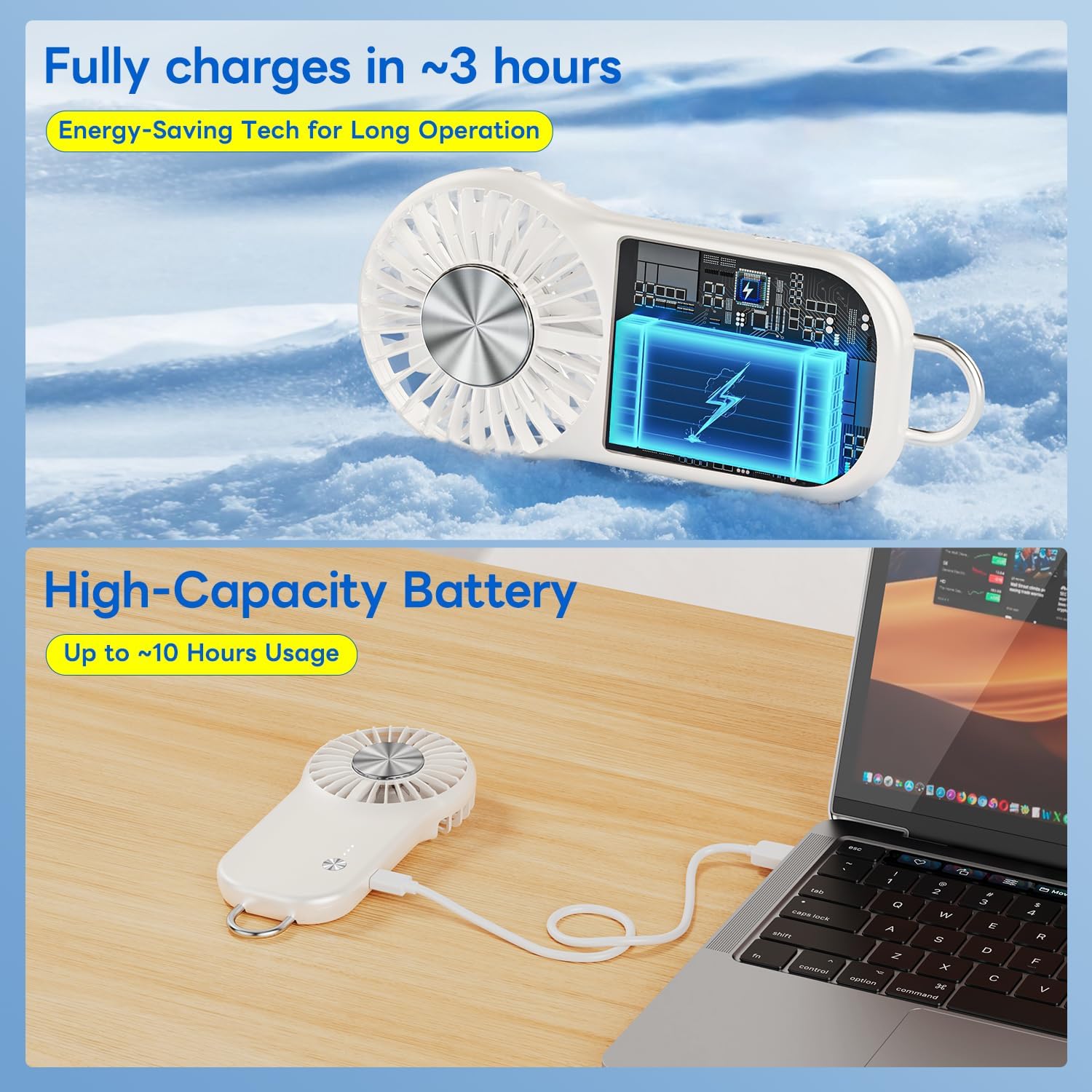 Skiennix Handheld Mini Fan - Portable USB Rechargeable Cooling Fan with 5 Speeds | Cute Design for Travel & Makeup - White