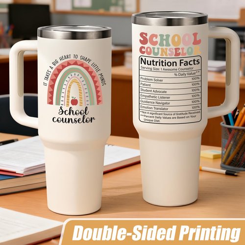 Lifecapido School Counselor Appreciation Gifts, 40oz Shape Little Minds Insulated Tumbler with Lid & Straw, School Counselor Gifts for Appreciation Week Christmas(Cream)