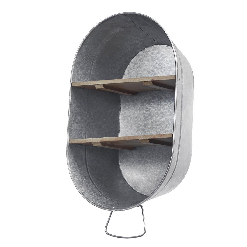 SOFE Galvanized Metal Wash Tub with Shelf, Small Oval Wall Shelf Country Bathroom Decor, 2 Tier Display Shelf Wall Mounted, Farmhouse Laundry, Floating Shelves Bathroom, Living Room