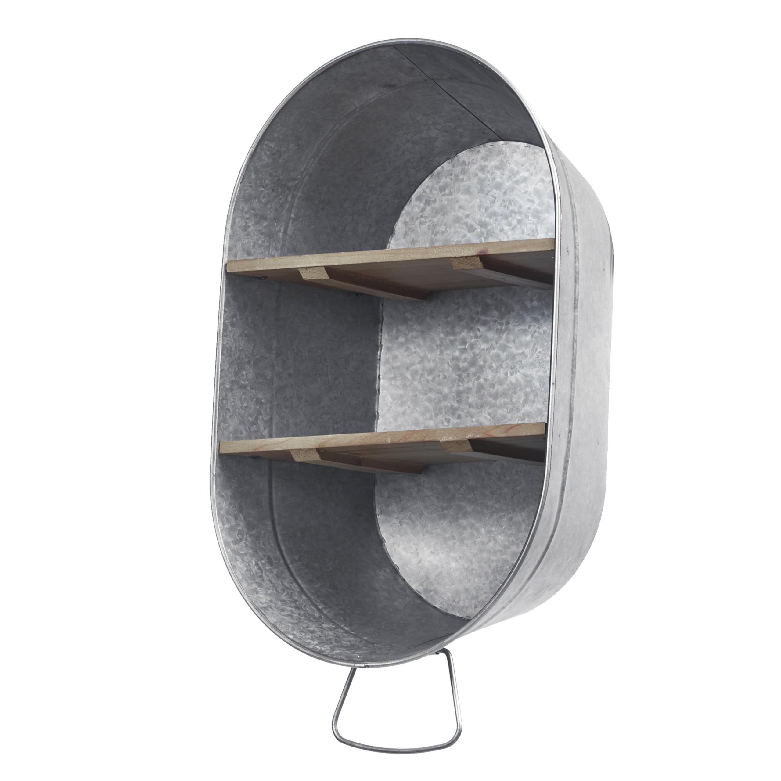 SOFE Galvanized Metal Wash Tub with Shelf, Small Oval Wall Shelf Country Bathroom Decor, 2 Tier Display Shelf Wall Mounted, Farmhouse Laundry, Floating Shelves Bathroom, Living Room