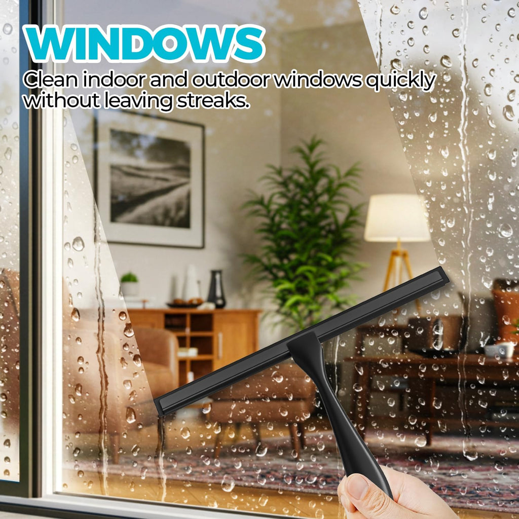 Skiennix 2-Pack All-Purpose Shower Squeegee - Stainless Steel, 10 Inches, Black | Ideal for Glass & Tiles