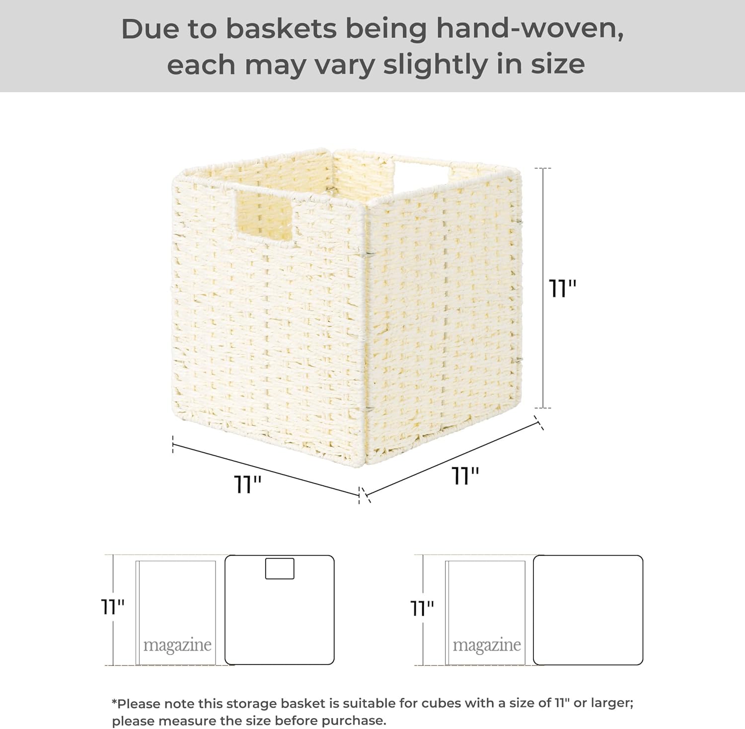 StorageWorks Wicker Baskets - Handwoven Storage Cubes with Handles, Foldable Beige Paper Rope, 2 Pack