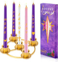Advent Wreath Candle Holder Set - 5 Gold Taper Candles & Decorative Ring for Christmas Home Decor
