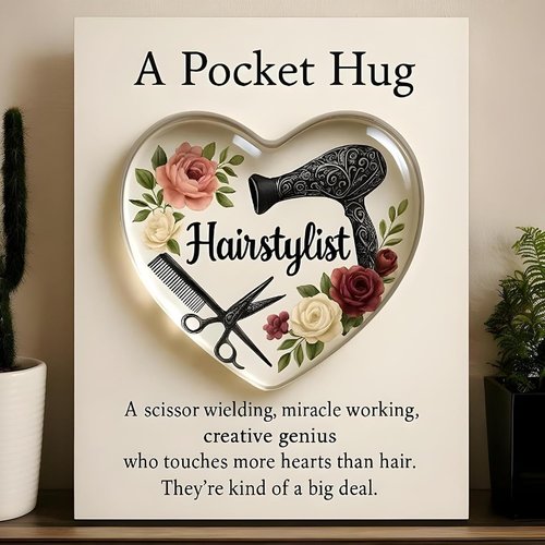 A Pocket Hugs for Hairstylists, Mini Hairdresser Tools Heart Pocket Hugs Inspirational with Greeting Card, Christmas Thank You Gift for Women Men Hairstylist (‎Style B)