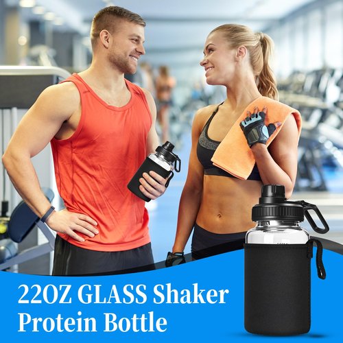 BNCWCQZ Glass Shaker Bottle, 2 Pack 22oz BPA-Free Odorless Shaker Bottle with 304 Stainless Steel Ball and Removable Cleaning Brush for Fitness Protein Mixes