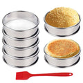 HLMOptimo English Muffin Rings, Stainless Steel Crumpet Rings, 4 inch 6 Pcs Nonstick Metal Round Ring Molds with Silicone Oil Brush