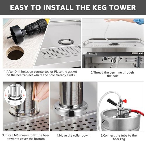 Upgraded Adjustable Beer Tap Tower 3" Dual Tap Kegerator Tower Beer Tower Dispenser, Flow Control Self-Closing Beer Faucet with Pre-Assembled Keg Lines Kegerator Parts Kits