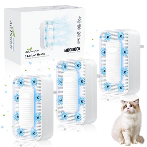 Air Ionizers for Home, 10 Times Efficiency Improvement, 99% Odor Eliminator for Pet Odors, Plug In Negative Ion Air Purifiers for Bedroom, Kitchen, Office - Dust, Smoke Smell (3 Pack)