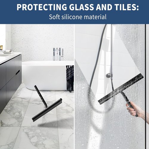 Ecooe Silicone Shower Squeegee - 13" Glass Cleaner Wiper with Stainless Steel Core | Black for Home & Car