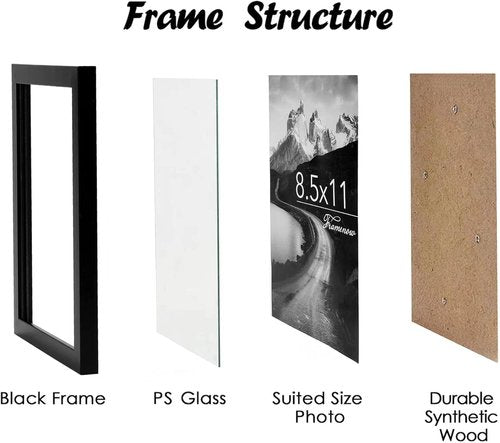 8.5x11 Picture Frames Set of 3 by [Brand Name] - Shatter-Resistant Glass for Wall/Tabletop Display