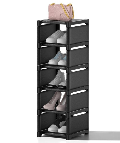 XXXAXXX 6-Tier Narrow Shoe Rack, Vertical Small Space Shoe Organizer, 9.84" Compact Slim Shoe Shelf for Closet & Entryway, Sturdy & Tool-Free Assembly, Adjustable Height for Boots