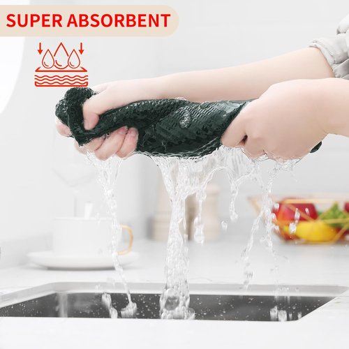 Homaxy 100% Cotton Waffle Weave Dish Towels - Ultra Soft & Absorbent | Quick Drying, 13 x 28 Inches, 6-Pack in Blackish Green