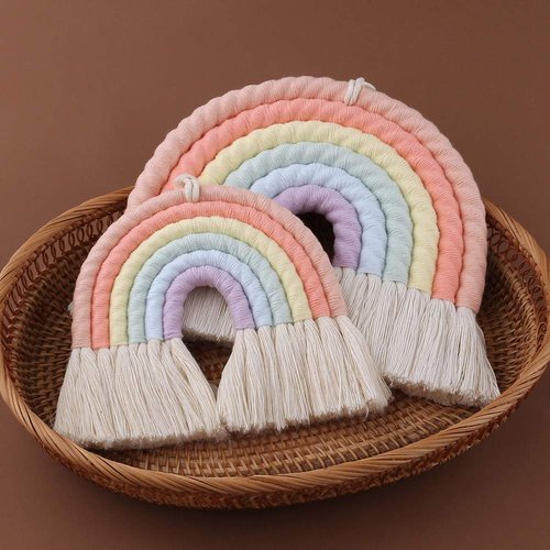 ZWA Rainbow Wall Hanging, Handmade Macrame Art Decor for Nursery Kids Room Home