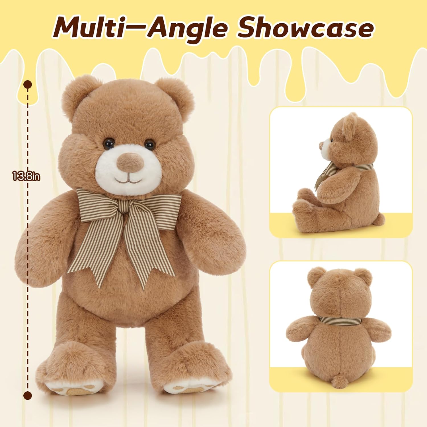 Skiennix 14" Teddy Bear Plush | Soft Snuggle Toy with Chubby Face & Bow Tie | Perfect Gift for Kids & Adults